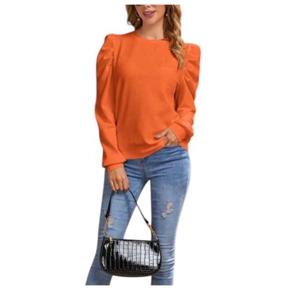 ELOQUII Blouse Satin Boat Neck Long Ruched Sleeves Burnt Orange Blouse Size 18 - Picture 10 of 13